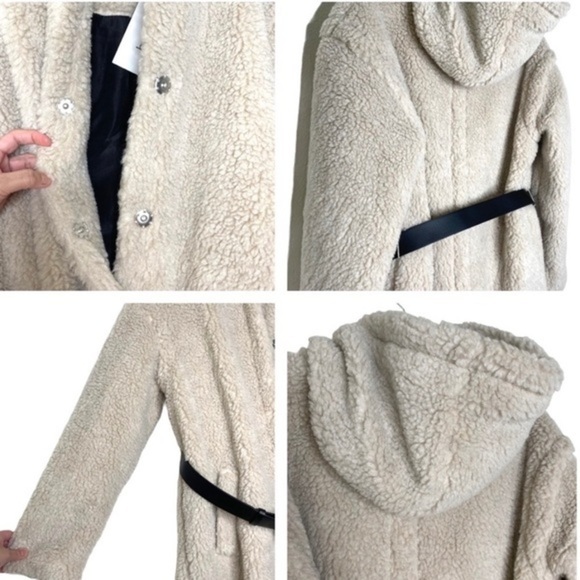 Ba&sh Paris Filip Hooded Teddy Faux Fur Long Ecru with Belt Coat Jacket NWT - Picture 15 of 15